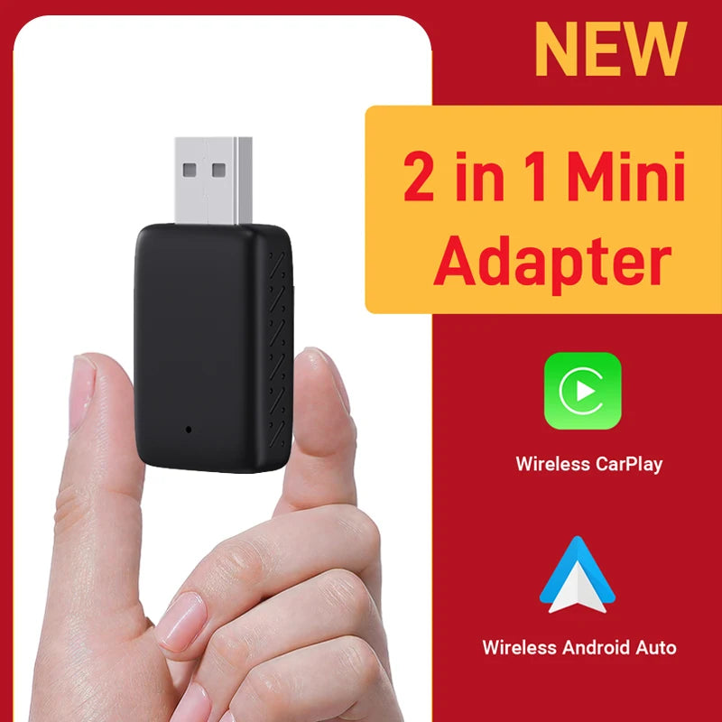 New Wired to Wireless Carplay and Android Auto 2In1 Mini Adapter 5Ghz Wifi5 Suitable for 99% of Original Wired Carplay/Auto Cars